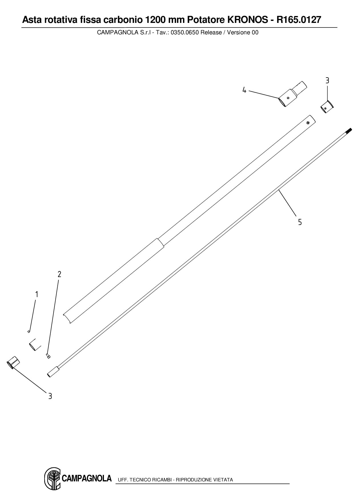 R165.0127_Asta rotativa fissa carbonio 120 cm KRONOS